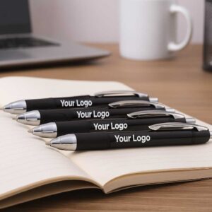 black pen with grip displayed on table