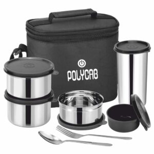 black fusion lunch box 3 steel containers tumbler