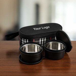 black microwave safe 2 containers lunchbox displayed on office table