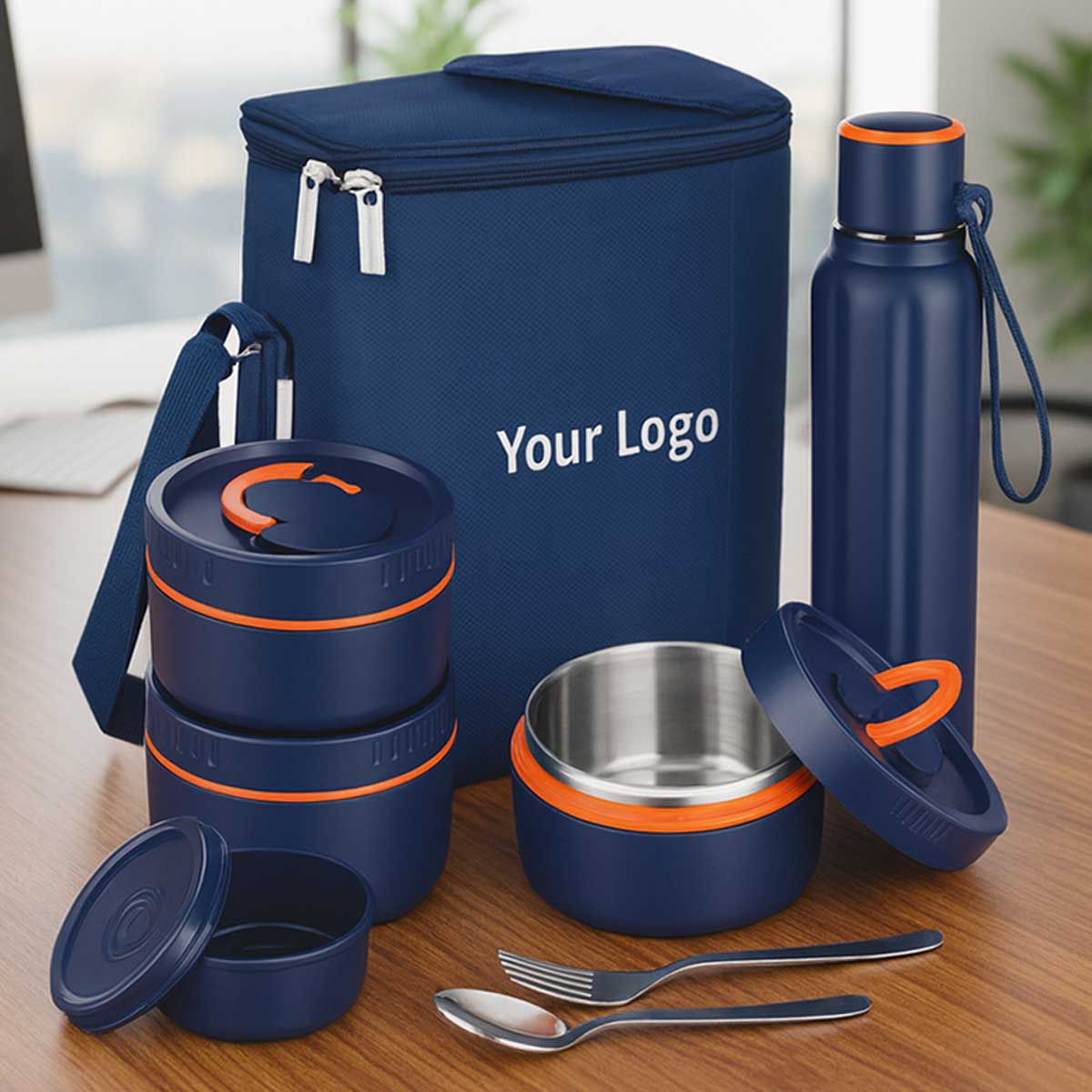 Premium Corporate Lunch Box with Branding – Insulated Steel Set