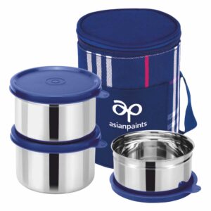 Corporate Gift Lunch Box with Logo – 3 Stainless Steel Containers with Bag (LB-16A Executive Lite)