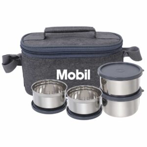 Logo Printed Lunch Box Wholesale – 4 Stainless Steel Containers with Grey Carry Bag (LB-19 Galaxy Max)
