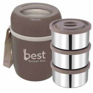 Wholesale Branded Lunch Box Manufacturer – 3 Leak Proof Insulated Steel Containers (LB-23LP Smart 3)