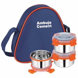 Leak Proof Lunch Box with Logo – 3×350ml Steel Containers (LB-11A Stylock Neo)