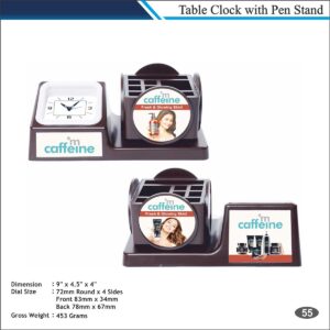 Custom Printed Table Clock with Pen Stand for Office Branding