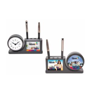 Custom Desk Set with Clock and Dual Pen Holders