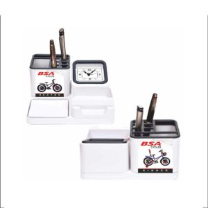 Custom Desk Organizer with Clock and Multi-Compartment Pen Stand
