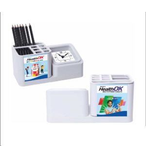 Custom Desk Organizer with Clock and Multi-Compartment Pen Holder