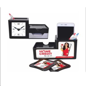 Custom Desk Organizer with Clock, Mobile Holder, and Coasters