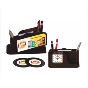 Custom Desk Organizer with Clock, Coasters, and Stationery Holder