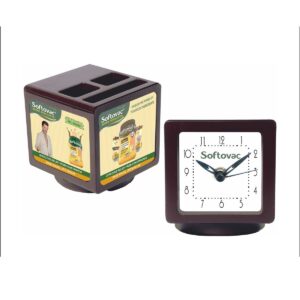 Custom Table Clock with Pen Stand & Branding Area
