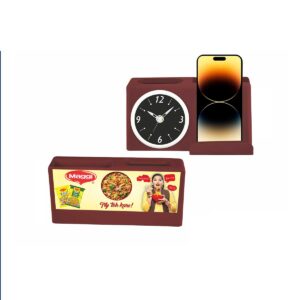 Executive Brown Matt Desk Organizer Clock – Multi-Purpose Phone Stand & Timepiece for Corporate Gifting