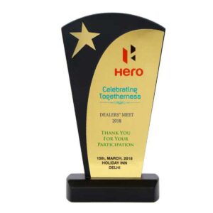 Star Cut Wooden Trophy with Golden Plaque | Hero Dealers' Meet Style Corporate Participation Award