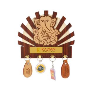 Wooden Ganesha Key Holder for Wall Hanging | Promotional Desktop Organizer with Your Logo Branding and Multiple Hooks