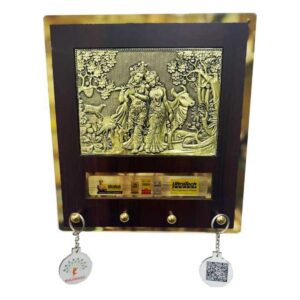 Wooden Radha Krishna Key Holder for Wall Hanging | Promotional Desktop Organizer with Your Logo Branding and Multiple Hooks