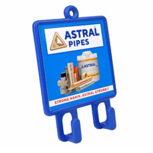Custom Plastic Wall Hanger: Blue 5"x3.5" Promotional Utility Item (Model 209) with Hooks