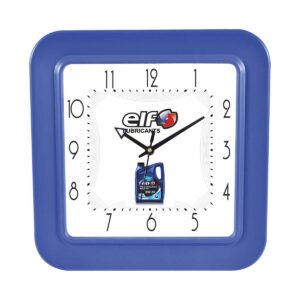 Square Promotional Wall Clock - 9.5" Blue Frame Timepiece for Custom Branding