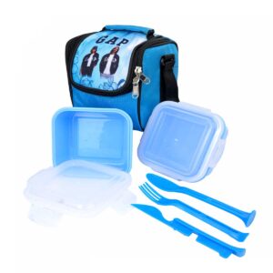 Custom Branded Lunch Set with Insulated Bag, Two Square Plastic Containers, and Cutlery