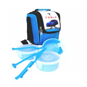 Promotional Lunch Kit with Insulated Shoulder Bag, Two Round Plastic Containers, and Cutlery