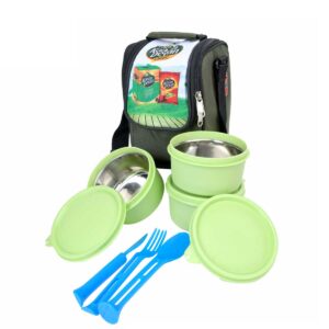 Bulk Promotional Lunch Bag Set with Insulated Bag, Two Stainless Steel Containers, and Cutlery