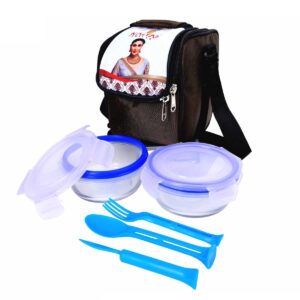 Premium Corporate Lunch Box Set with Insulated Bag, Two Glass Containers, and Cutlery