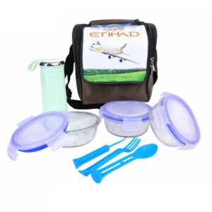 Executive Gifting Lunch Set with Insulated Bag, Three Glass Containers, Thermal Bottle, and Cutlery