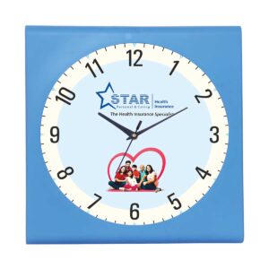 Light Blue Square Wall Clock - 10.25" Plastic Promotional Timepiece for Branding