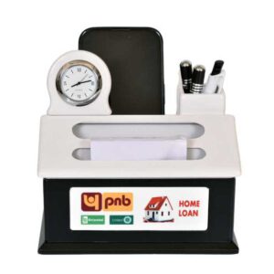 Dual-Tone Executive Desktop Organizer with Clock, Mobile Stand, Memo Box & Pen Holder