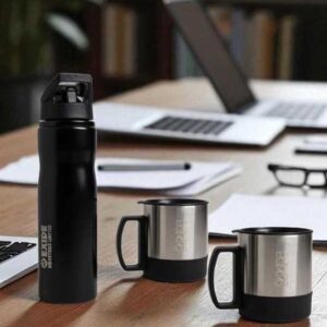 Premium 3-in-1 Corporate Gift Set | Flask and Dual Mug Combo with Custom Branding