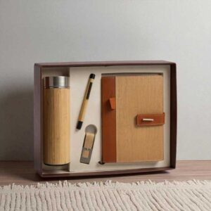 Eco-Friendly 4-in-1 Corporate Gift Set | Wooden  Bottle, Pen & USB Combo with Custom Branding