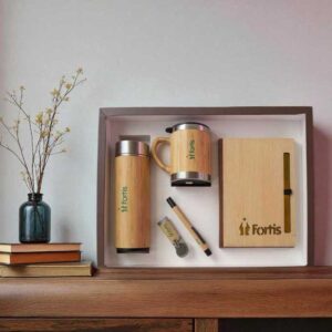 Eco-Friendly 5-in-1 Bamboo Corporate Gift Set | Notebook, Bottle, Mug, Pen & Keychain Combo