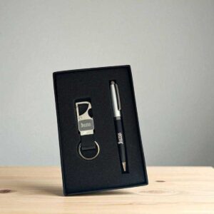Premium 2-in-1 Corporate Gift Set | Custom Logo Pen & Metal Keychain Combo