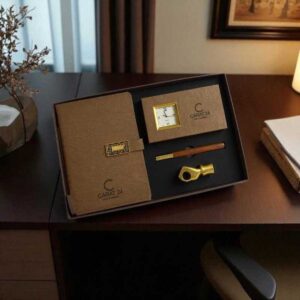Premium 4-in-1 Corporate Gift Set | Notebook, Table Clock, Pen & Card Holder Combo