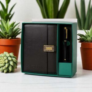 Premium 2-in-1 Corporate Gift Set with Custom Logo | Executive Black Diary & Pen Combo by Yes Bank