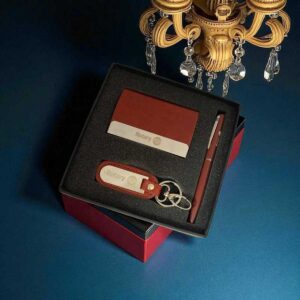 Premium 3-in-1 Corporate Gift Set | Custom Logo Leather Gift Combo