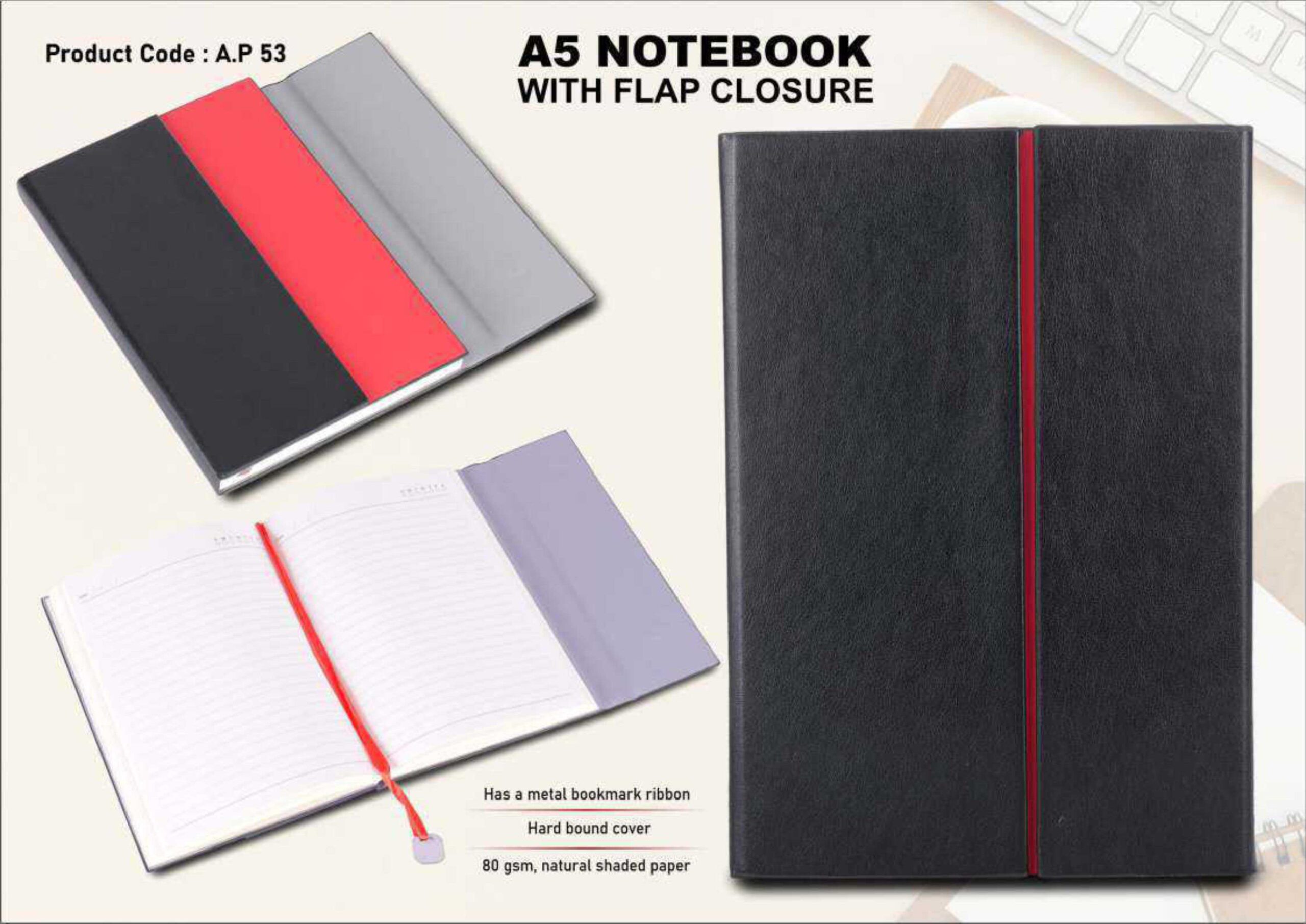 A5 Notebook with Flap Closure – Premium Dual-Tone Hard Bound Diary with Metal Bookmark Ribbon
