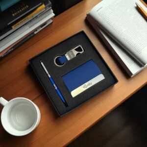 Premium 3-in-1 Blue Corporate Gift Set | Custom Logo Printed Business Gift Combo