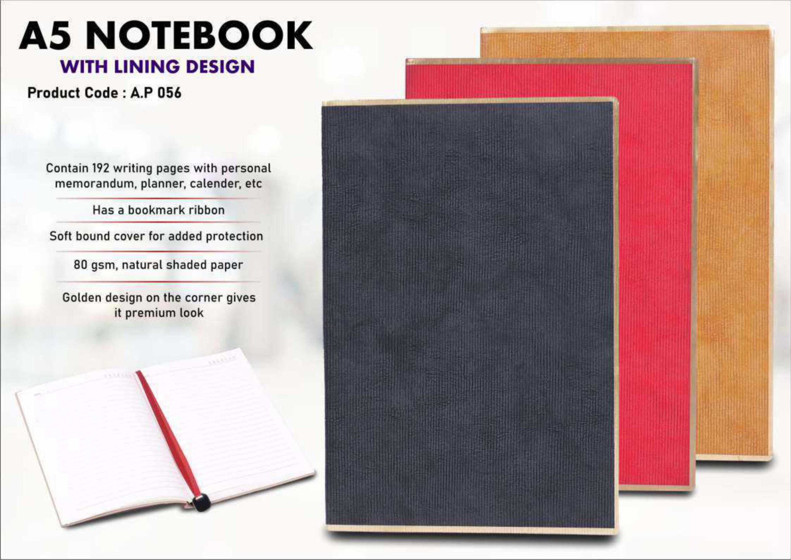 A5 Notebook with Lining Design – Premium Soft Bound Diary with Golden Edge Finish