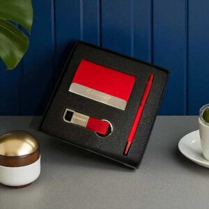 Premium 3-in-1 Red Corporate Gift Set | Custom Logo Printed Business Gift Combo