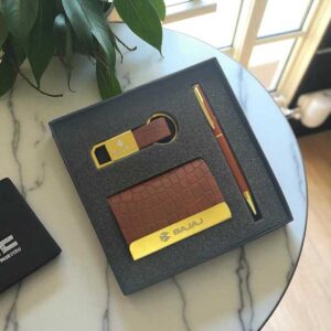 Premium 3-in-1 Brown Leather Finish Corporate Gift Set | Custom Logo Gift Combo for Business & Branding