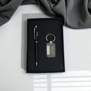 Premium 2-in-1 Corporate Gift Set | Metal Pen & Rectangle Keychain Combo with Custom Logo Printing