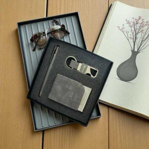 Premium 3-in-1 Grey Textured Corporate Gift Set | Custom Logo Printed Executive Gift Combo