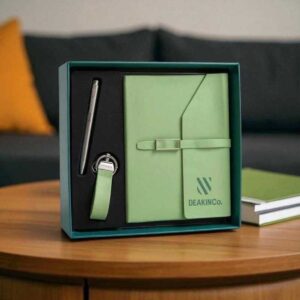 Premium 3-in-1 Leatherette Corporate Gift Set | Custom Logo Executive Combo with Diary, Keychain & Pen