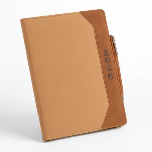 2026 Year B5 Diary with Pen Loop | Smooth Brown PU Leatherette Executive Diary | Custom Branding Corporate Gift Diary