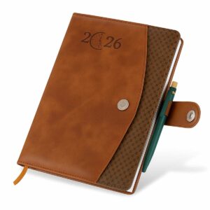 2026 Year B5 Diary with Flap Closure and Pen Loop – Premium Brown PU Leather Planner