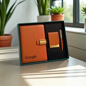 Premium 3-in-1 Corporate Gift Set | Custom Logo Diary, Card Holder & Pen Combo for Business Gifting