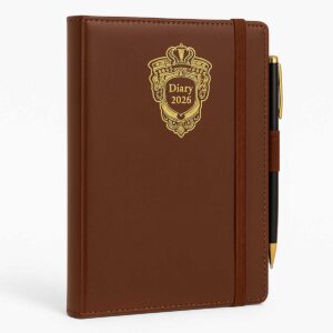 2026 Year B5 Diary with Pen Loop and Elastic Strap – Brown PU Leatherette Finish