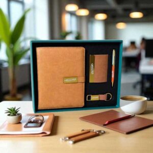 Premium Tan Brown 4-in-1 Corporate Gift Set | Custom Logo Executive Gift Combo
