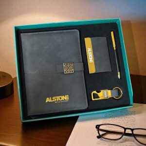 Premium Grey & Gold 4-in-1 Corporate Gift Set | Custom Logo Executive Gift Combo