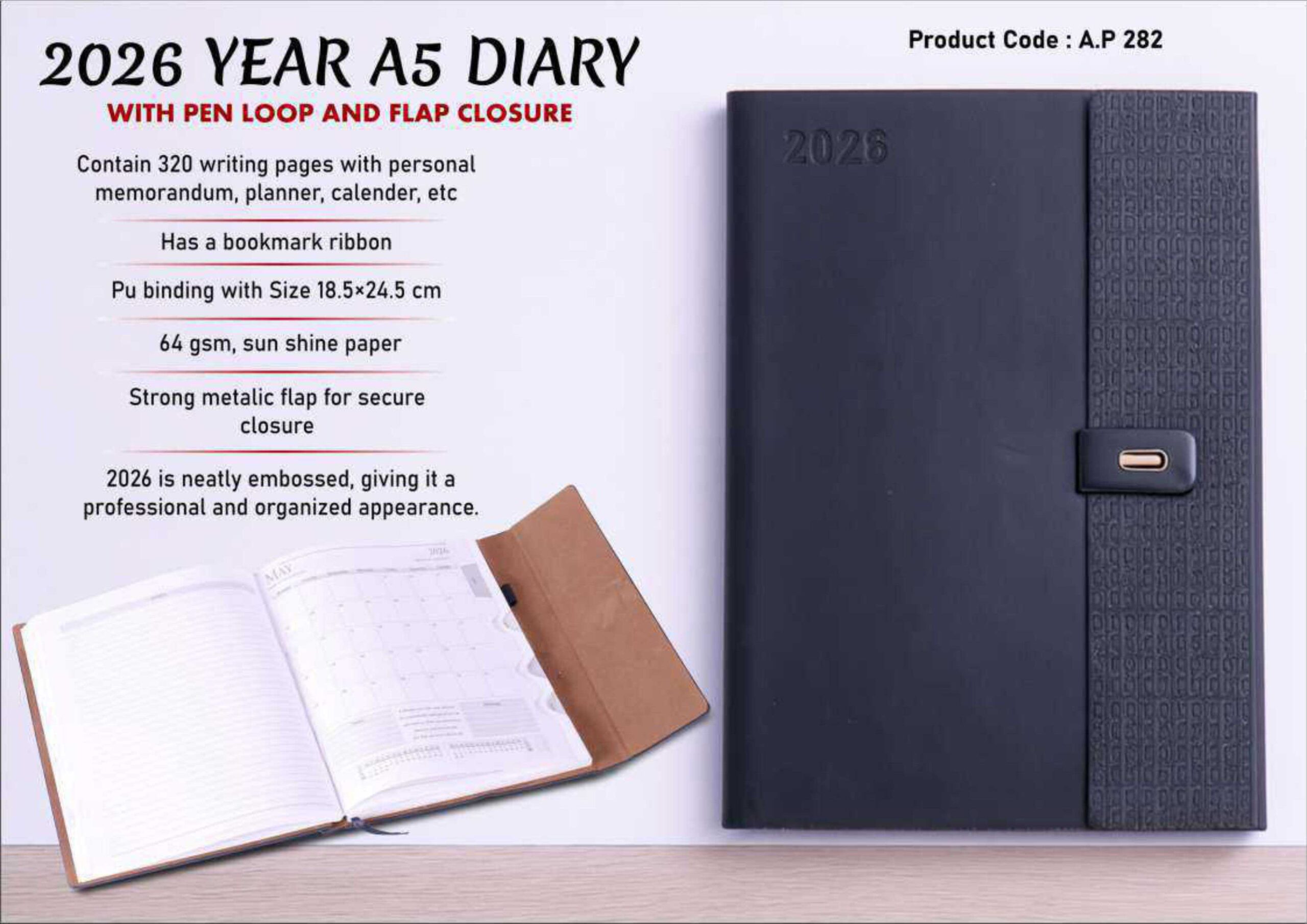 2026 A5 Diary with Pen Loop and Flap Closure